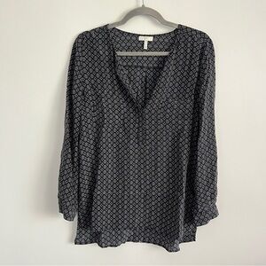 Joie Navy Blue Patterned 100% Silk Long Sleeve Blouse Women’s Size M Top